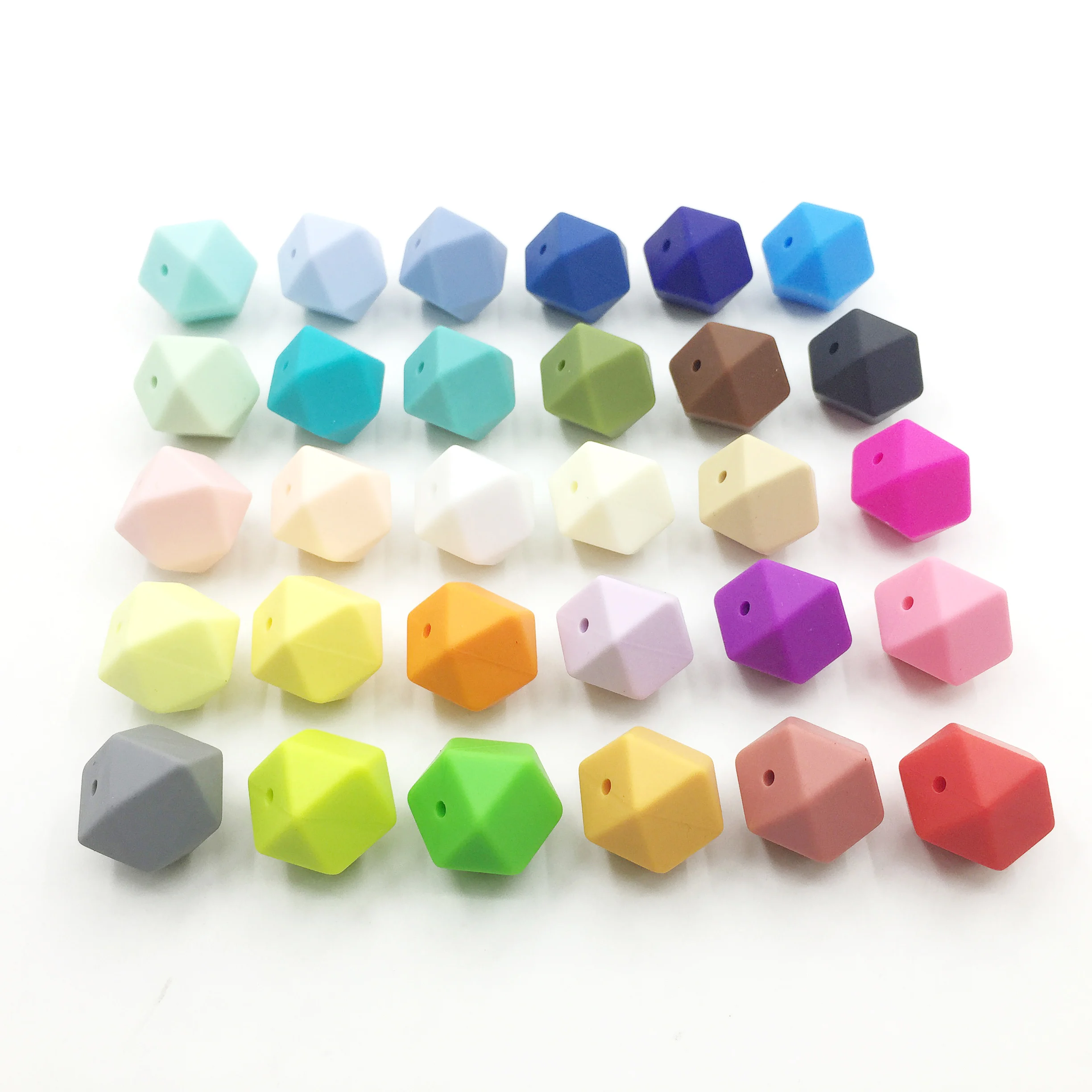 

Wholesale Loose Bulk Baby Chew Hexagon BPA Free Food Grade Soft silicone beads, 34 colors