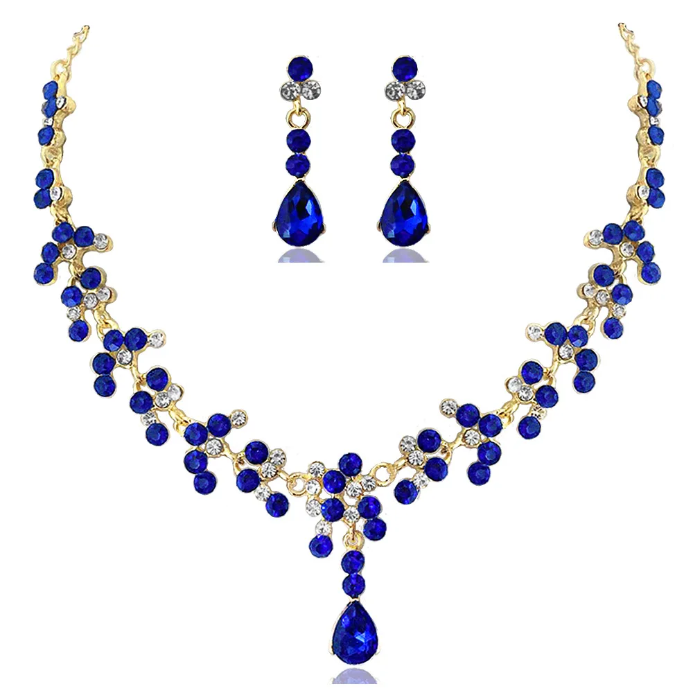 

Hot Sale Alloy and Dark Blue Rhinestone Wedding Earring and Necklace for Bride Wedding Decoration, Multiple