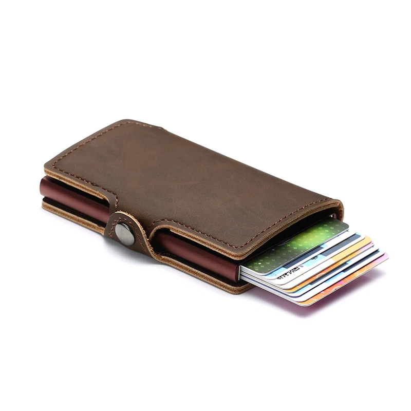 

Credit Card Holder Wallet Metal Box Vintage Aluminum Design RFID Card Holder Pu Leather Card Holders