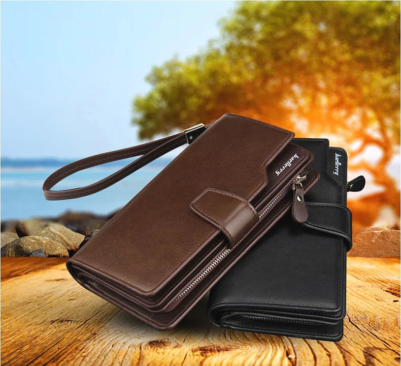 

2022 baellerry men pu leather wallet luxury brown slim men long zipper phone wallet multifunctional rfid wallets for men