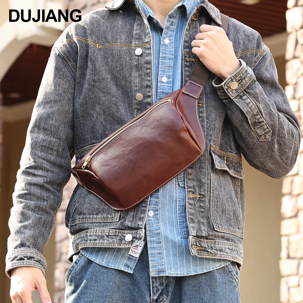 

Fashion Custom Logo Mens Chest Bags Crossbody Genuine Leather Fanny Pack Waist Bag Sport Shoulder Chest Bag for Men Boys, Black, yellow brown, coffee, red brown