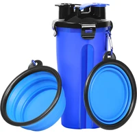 

Dog Traveling Cup Pet Food Container 2-in-1 with 2 Collapsible Dog Bowls Outdoor Dog Water Food Bottle