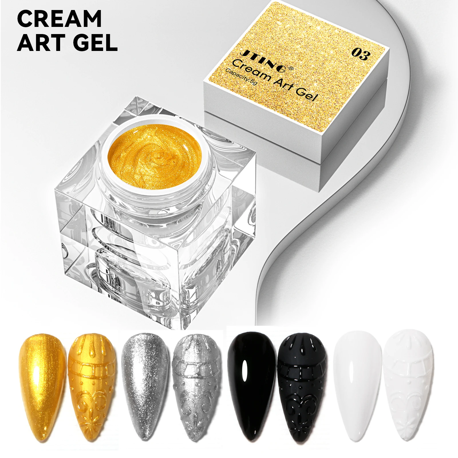 JTING New Arrival 4colors No Wipe Emboss Painting Gel Nail Art Cream Gel Polish OEM Custom Unique 5ml Jars Emboss Gel Polish