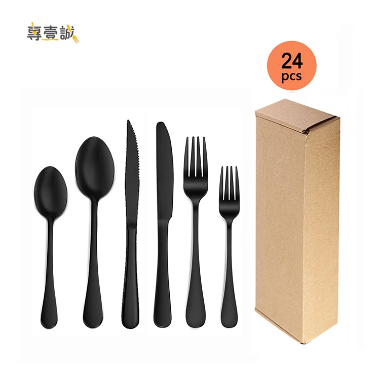 

Amazon Top Seller Bestek Steak Knives Spoon and Fork Set Stainless Steel Cutlery Set 24pcs Black Cutlery, Silver,gold,black