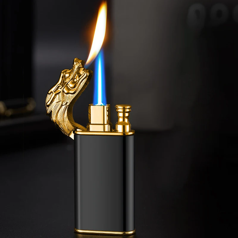 

Dragon head Luminous lighters straight flame to the open flame double fire cigarette lighters windproof butane gas lighter