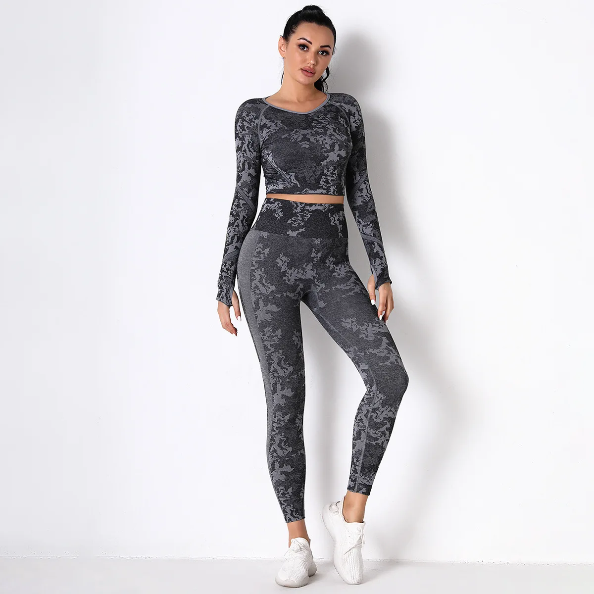 

Women Sexy Sportswear Seamless Clothing Active Wear Camouflage Gym Fitness Sets Pattern Customized Logo Printing