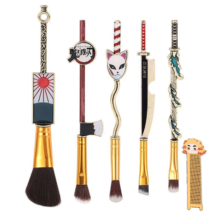

yue 5PCS Anime rose gold metal Makeup Brush Kit Luxury Handle travel Eyeshadow Smudge Blush Makeup Brush Set