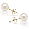 14K Gold Over Silver Handpicked earrings with Freshwater Cultured White Pearl Stud Earrings for Women