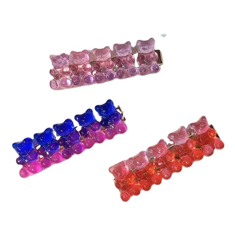 

MIO New Fashion Jelly Bear Hairgrip Rainbow Color Hair Pin Accessories Cute Gummy Bear Hair Clips For Kids Women Girls