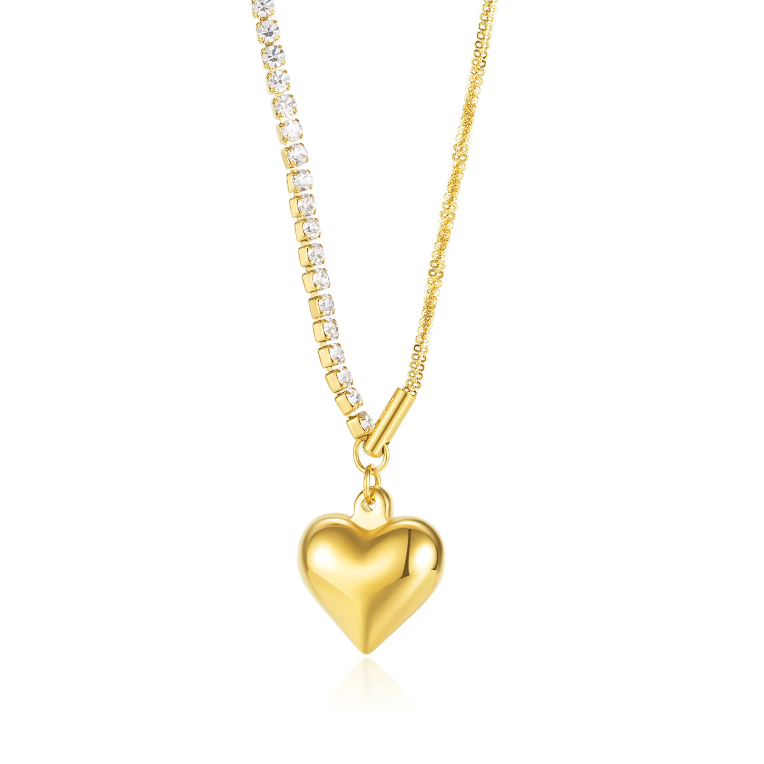 

Wholesale New Lady Jewelry Ins Stainless Steel Cubic Zircon Chain Necklace Trendy 18K Gold Plated Heart Pendant Necklace