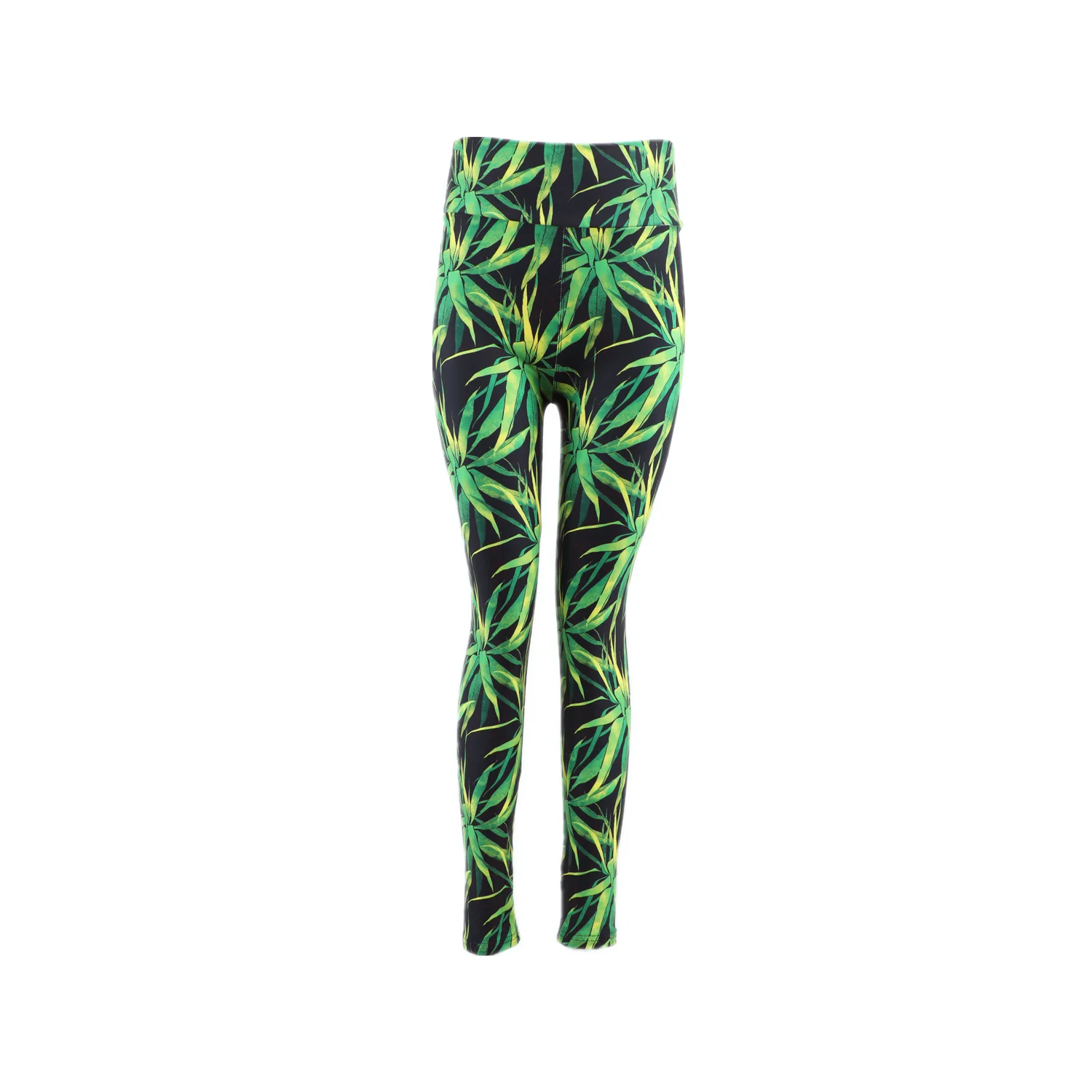 

92/8 polyester spandex brushed pants buttery soft four ways stretch tights extra plus size Green Bamboo Leaves Yoga Leggings, Customized colors