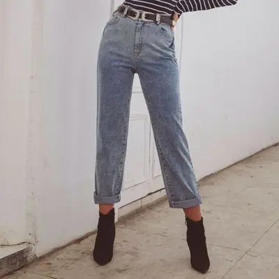 

B52461A Lady fashion high waist hot selling straight blue jeans pants
