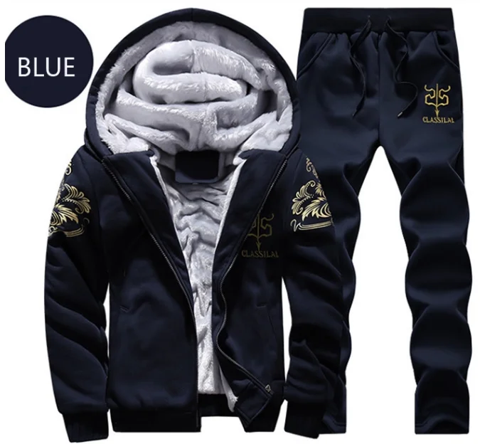 
Cheap OEM Wholesale High quality tracksuit Men Thicken Fleece 2 Piece Plain Hoodies Men Zipper Tracksuit Set 