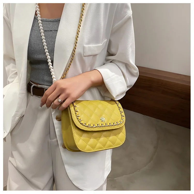 

Pearl Latest Top Handle Women Crossbody Bag PU Leather Chain Luxury mini packet Handbags For Girls 2021