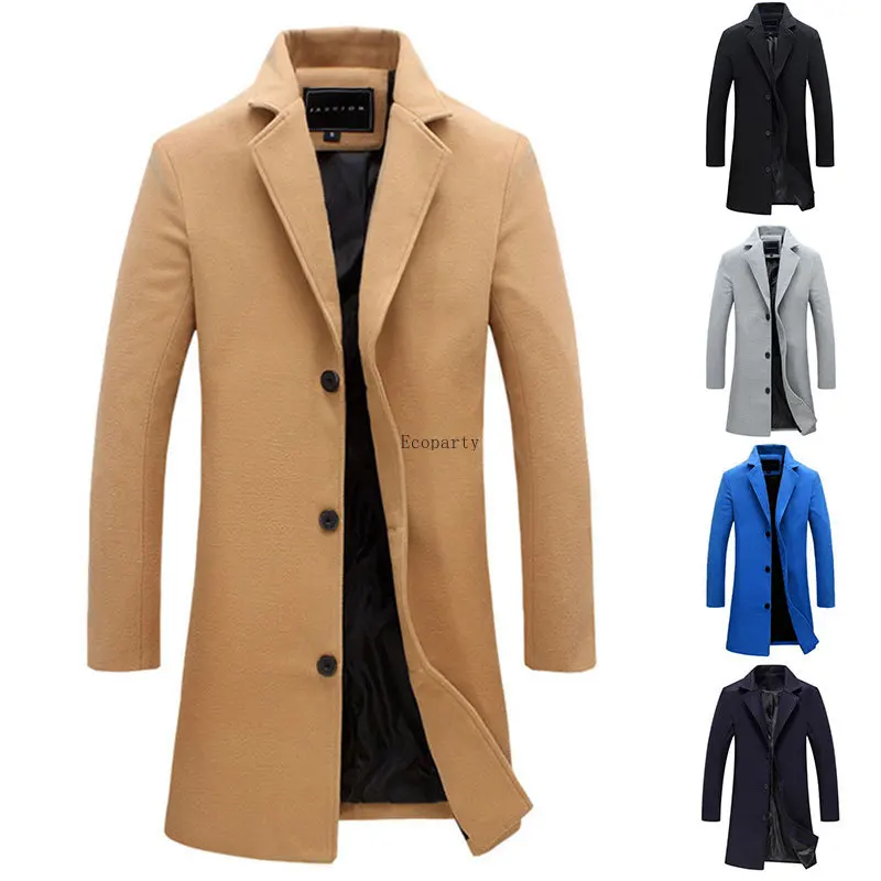 

2021 Fashion Men Wool Blends Mens Casual Business Trench Coat Mens Leisure Overcoat Long Sleeve Solid Color Stylish Formal Coats