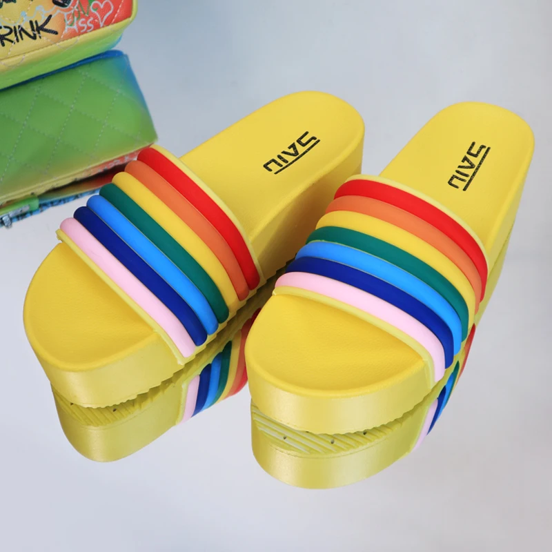 

Wholesale fancy rainbow design fashion platform women slippers sandals