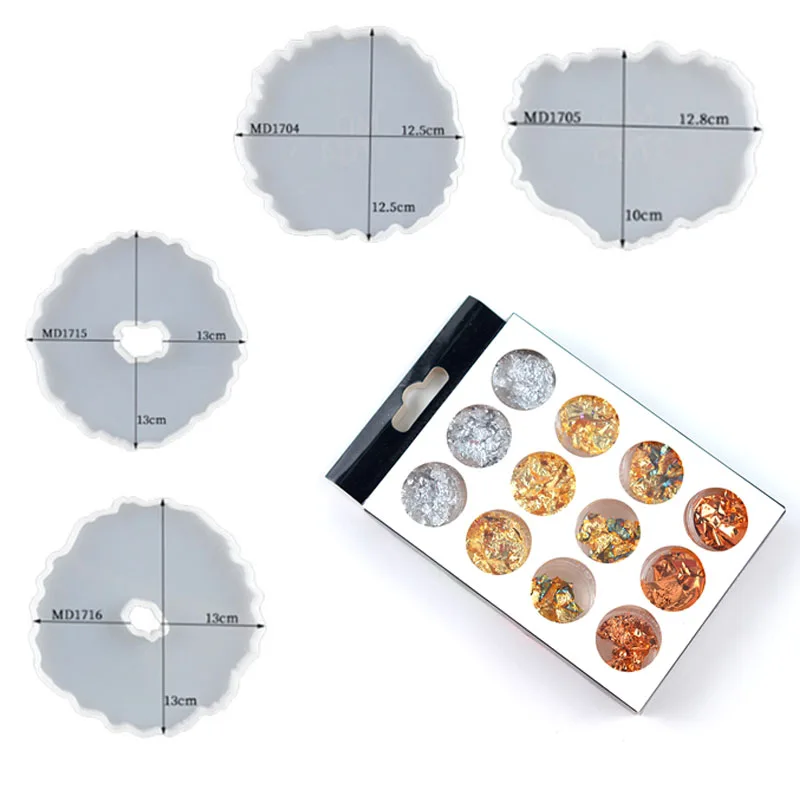 

5Pcs DIY Resin Coaster Mold Irregular Pattern Epoxy ResinTray Silica Gel Mold Gold Foil Coaster Jewelry Craft Mold