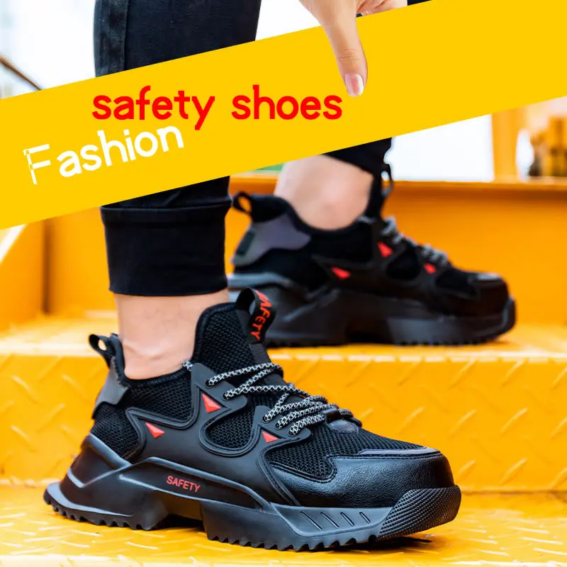 

safety shoes light weight fly knit breathable low ankle anti-puncture work shoes fashion, Balck