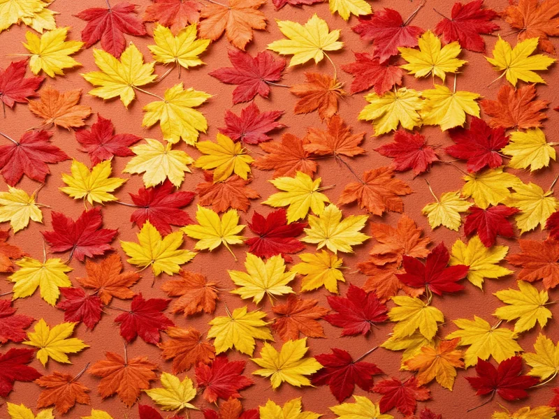 Pressed maple leaves arranged in geometric wall pattern