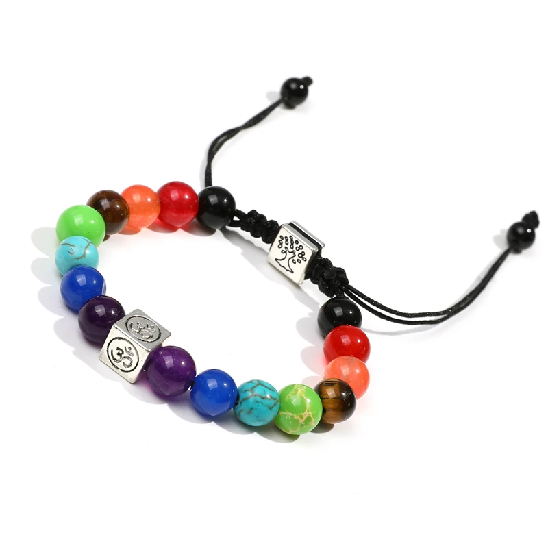 

Handmade Jewelry Natural Bead Life Tree 7 Chakra Braided Bracelets, As picture
