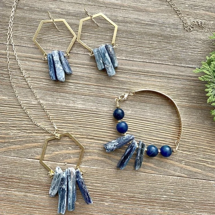 LS-D1257 High Quality Natural Blue Kyanite Stone Bracelet , Earring and Necklace Set Jewelry