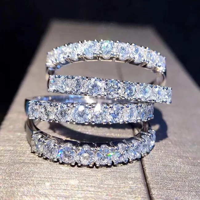 

New Fashion Hot Sale Genuine CZ Stone Ring Band Jewelry Simple Round Thin Ring for Women Element Ring
