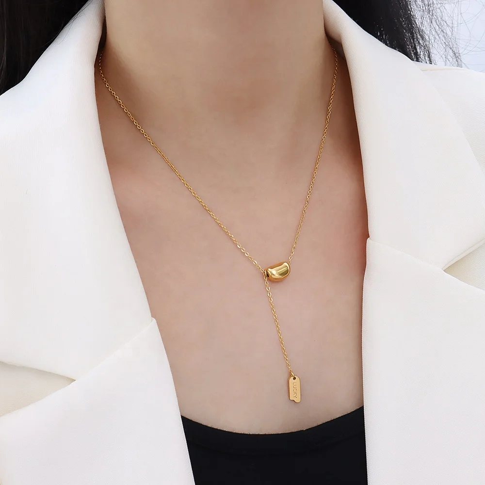 

fashion stainless steel jewelry lucky tassel gold necklace