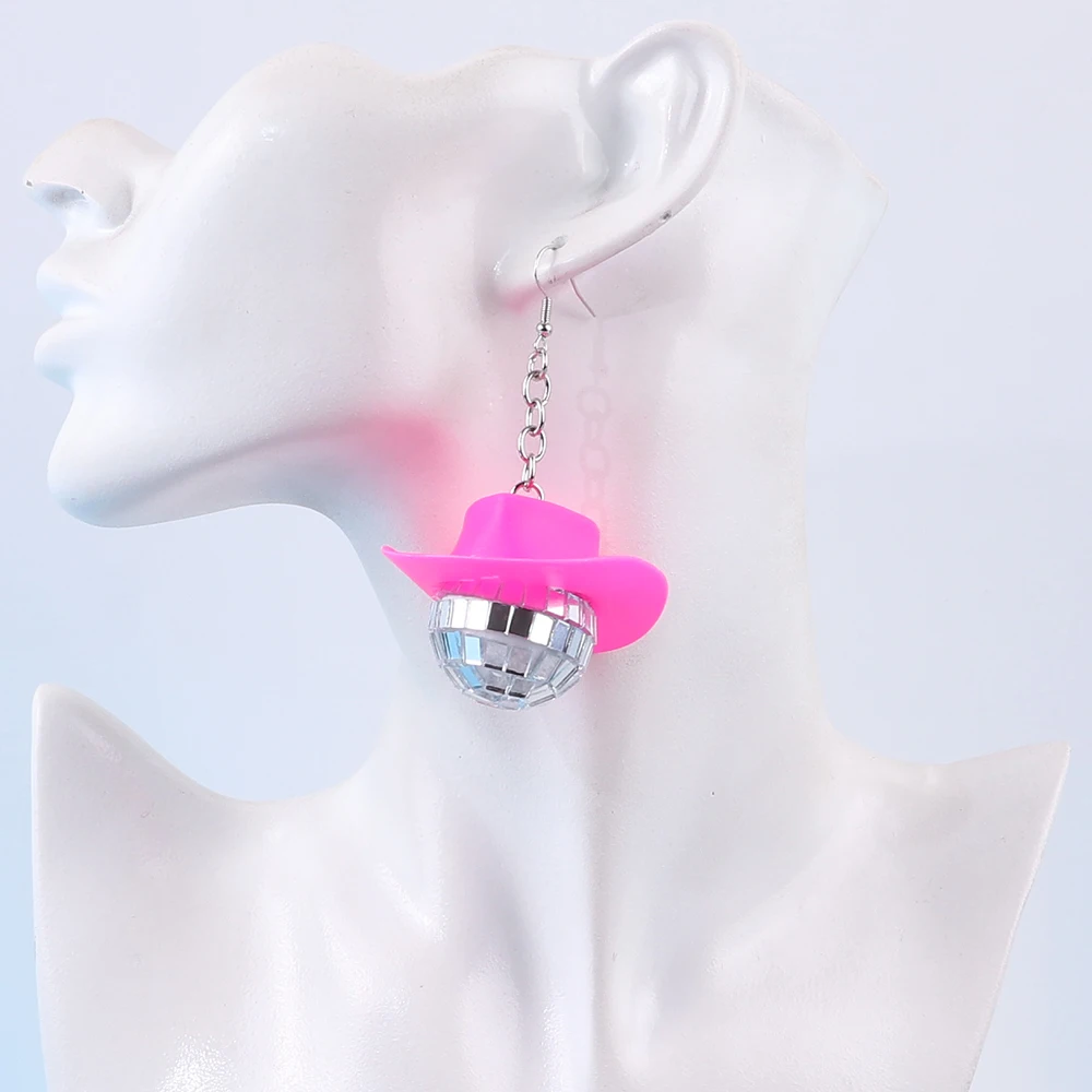 

Disco Ball Hat Earrings Jewelry Cheap Earrings Pink Silver Sparkly Light Ball Party for Women Acrylic BOHEMIA Drop Earrings FS