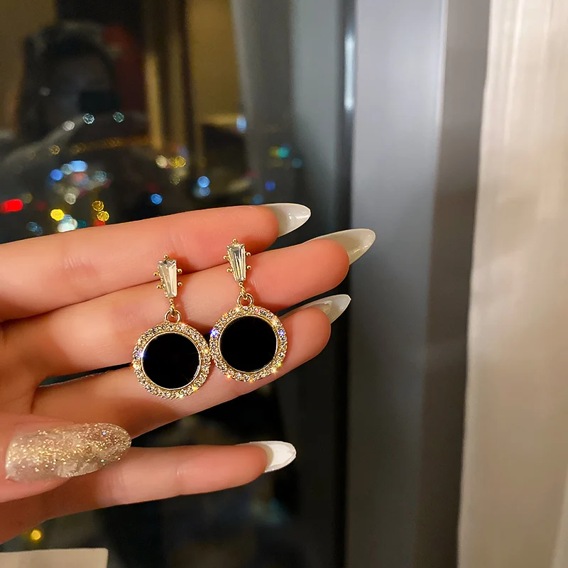 

fashion jewelry trendy black drop women earrings crystal