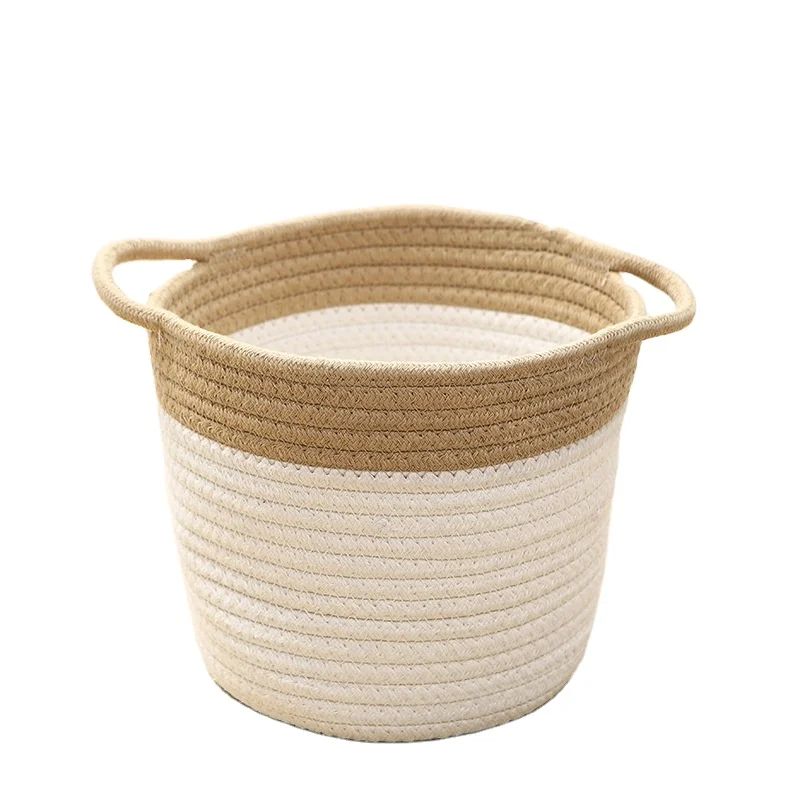 

Factory Direct Selling Stylish Storage Basket With Long Handles Multi-function Nice Large Home Storage Cotton Rope Basket, Khaki, blue, red, gray