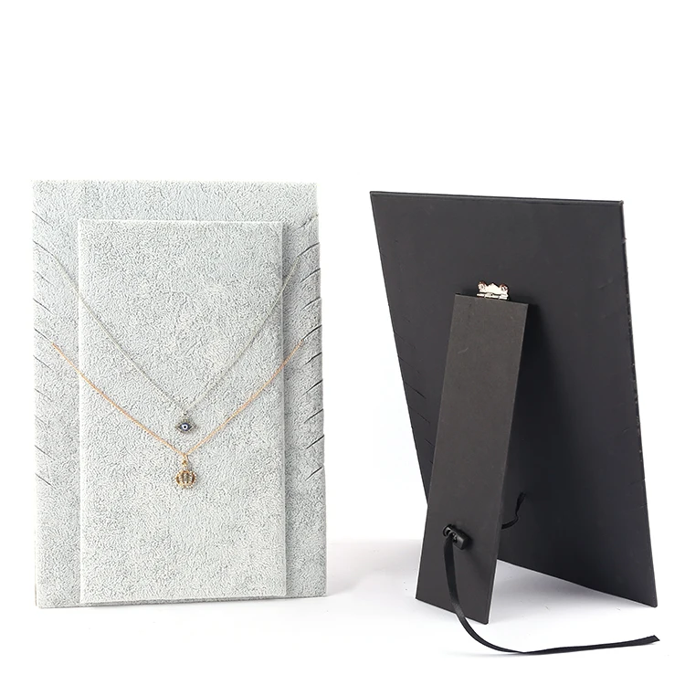 

10 Knife-edge Necklace Display Stand Foldable Jewelry Necklace Stand Exquisite Flannel Display Stand, Black grey