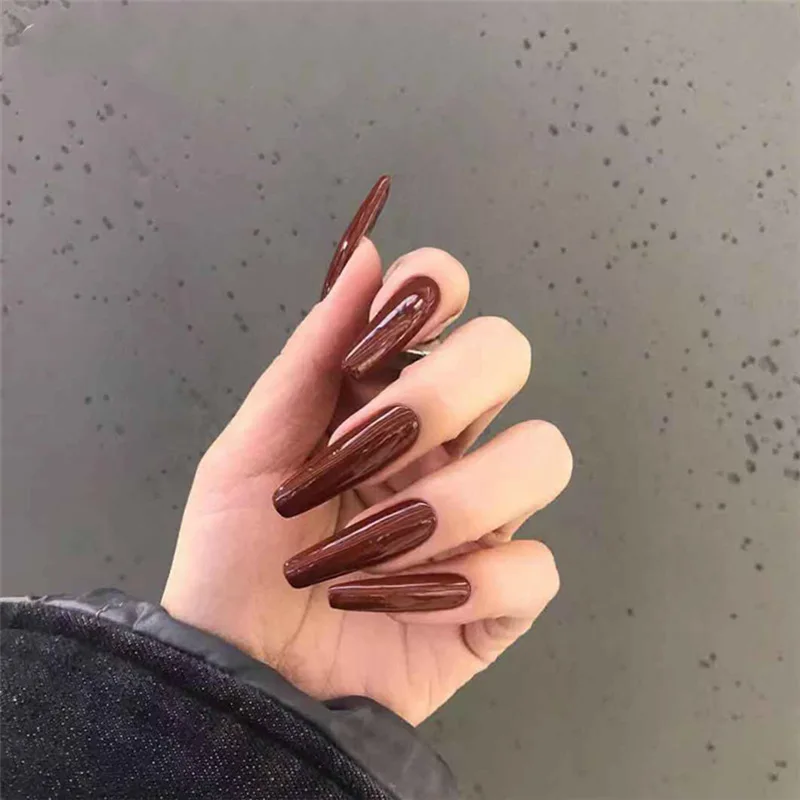 

24pcs press on nail wine red false nail long ballet nail detachable artificial fingernail