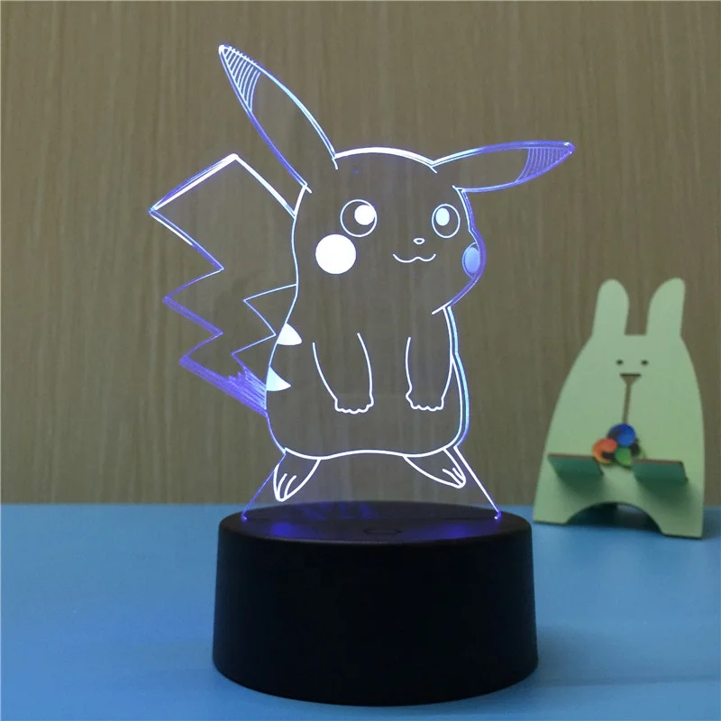 Pokemon Pikachu LED Night Light 3D Optical Illusion Visual Lamp 7 Colors Touch Table Desk Lamp