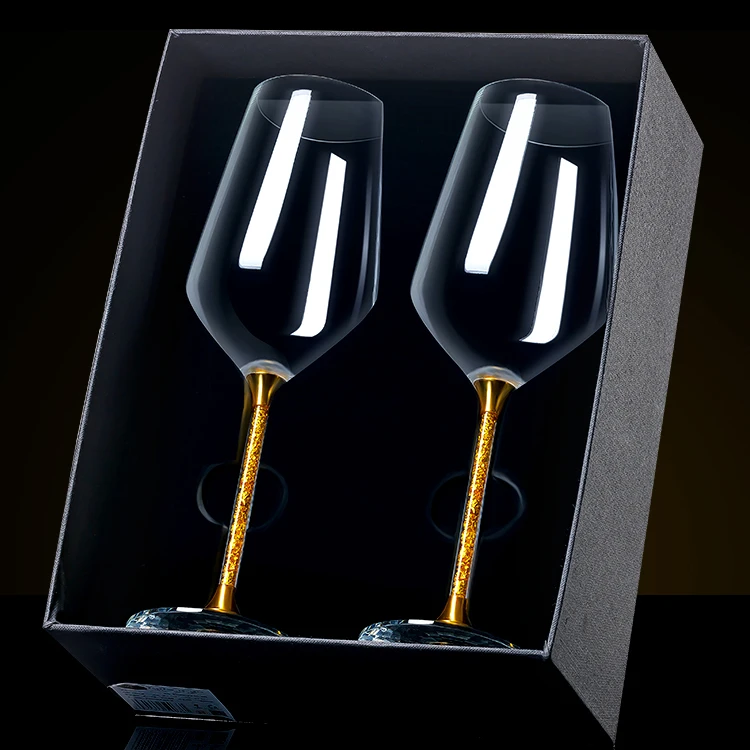 

Custom Flowing Gold Stemmed Crystal White & Red Wine Glasses Set Of 2 Pcs For Wedding Toasting Party, Crystal(silver)