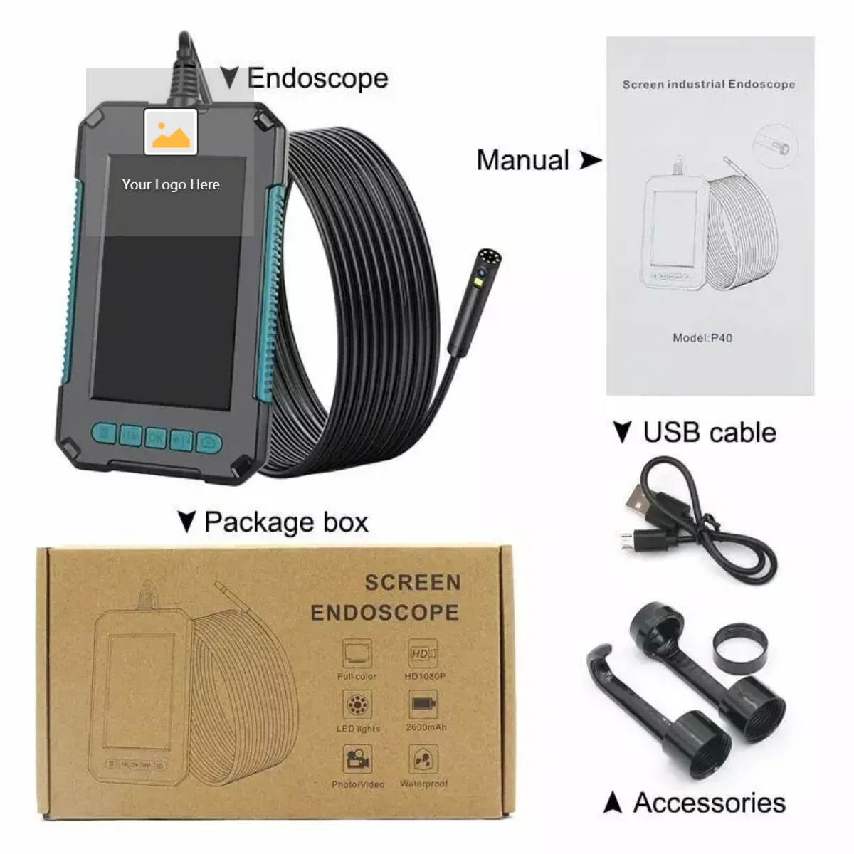 screen industrial endoscope model p40