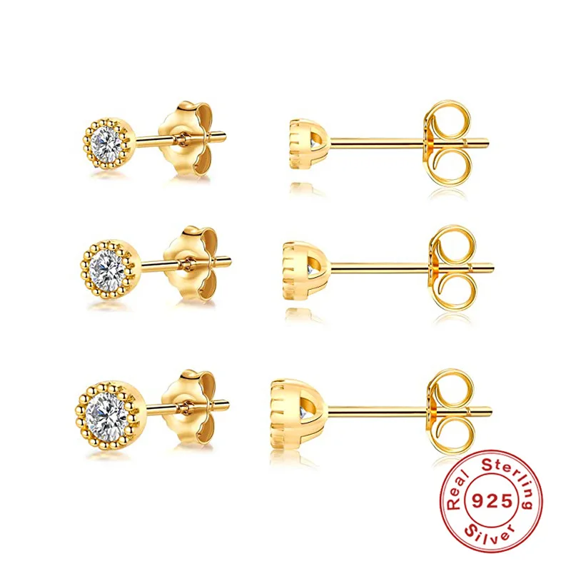 

3PCS/Set Dainty Cubic Zirconia Stone 925 Sterling Silver Stud Earring Fashion jewelry Wholesale
