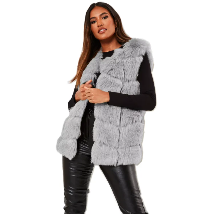 

Women Sleeveless Faux Fur Bubble Gilet with Hook and Eye Fastenings and Side Pockets