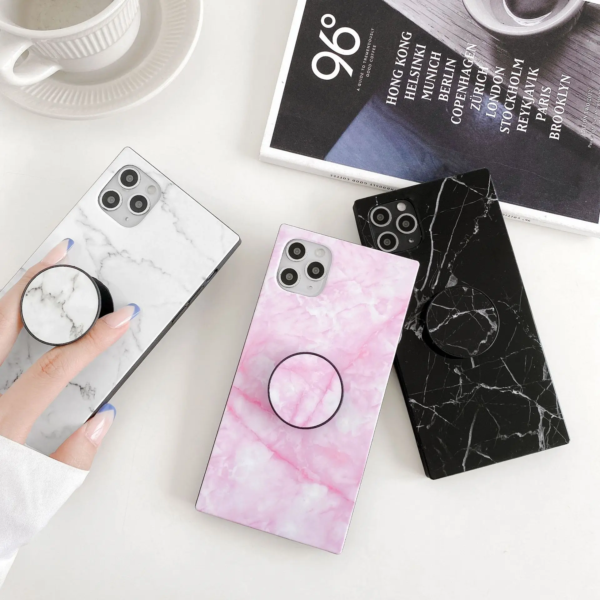 

For iPhone 12 Marble Case with Kickstand Xibi Shockproof IMD Square Phone Case For iPhone 11 X XS Max XR 6 7 8 Plus Cover, As pictures & accept customized