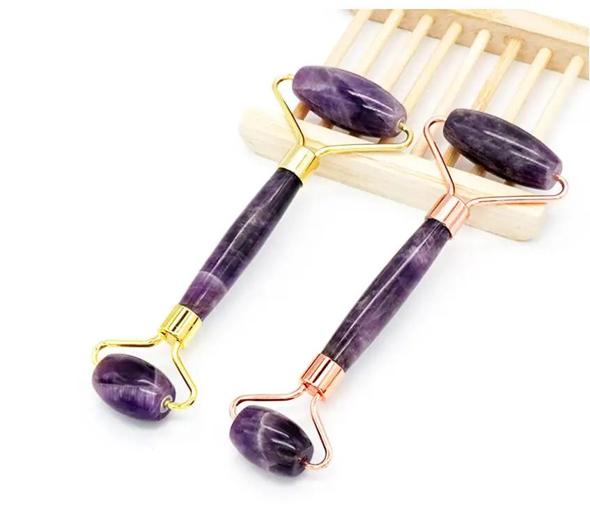 
KCONYD Factory Wholesale Natural Jade Face Roller Amethyst Fat hand Zinc alloy stents 