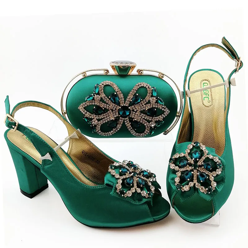 

Sinya Beautiful Italian shoes bag set with stones High Quality Pu lady party shoes to match bag set for wedding, As pictures show