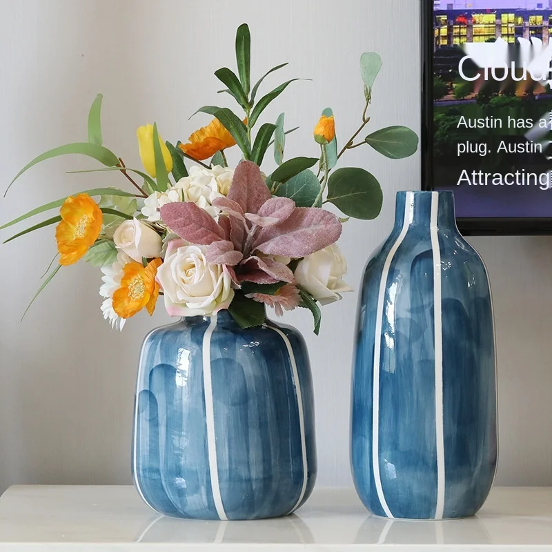 

Modern Nordic Creativity Design blue Ceramic Flower Vase For Home Decor Dried flower receptacle office living room Ornament