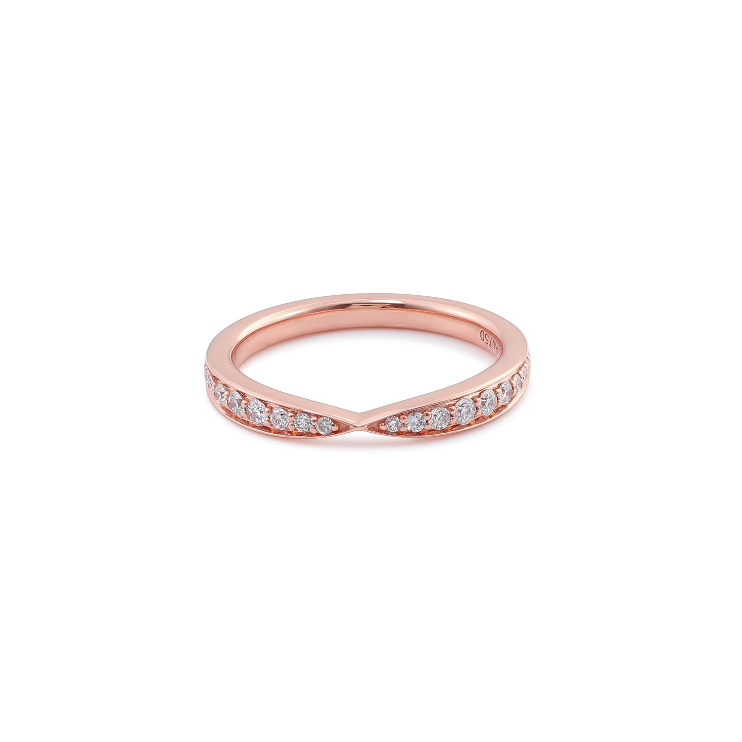 

Simple ring band Au750 rose gold lab grown diamond half eternity wedding band curved design, White,yellow and rose gold