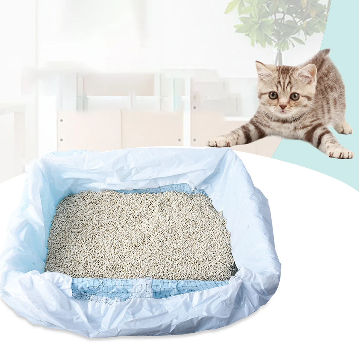 

Cat litter box liner pet cleaning products 2 weeks 14 pcs cat litter liner set cat waste poop bag, White