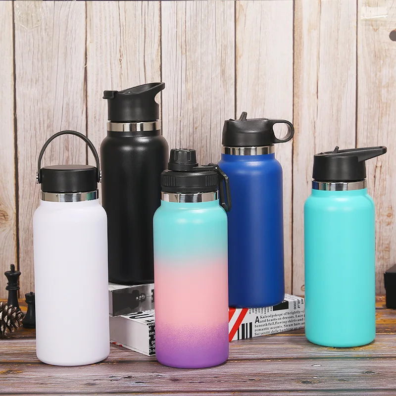 

200 Customized Thermal Insulated Water Bottle Wide Mouth Double Wall Stainless Steel Thermos Vacuum Flask With Handle Lid