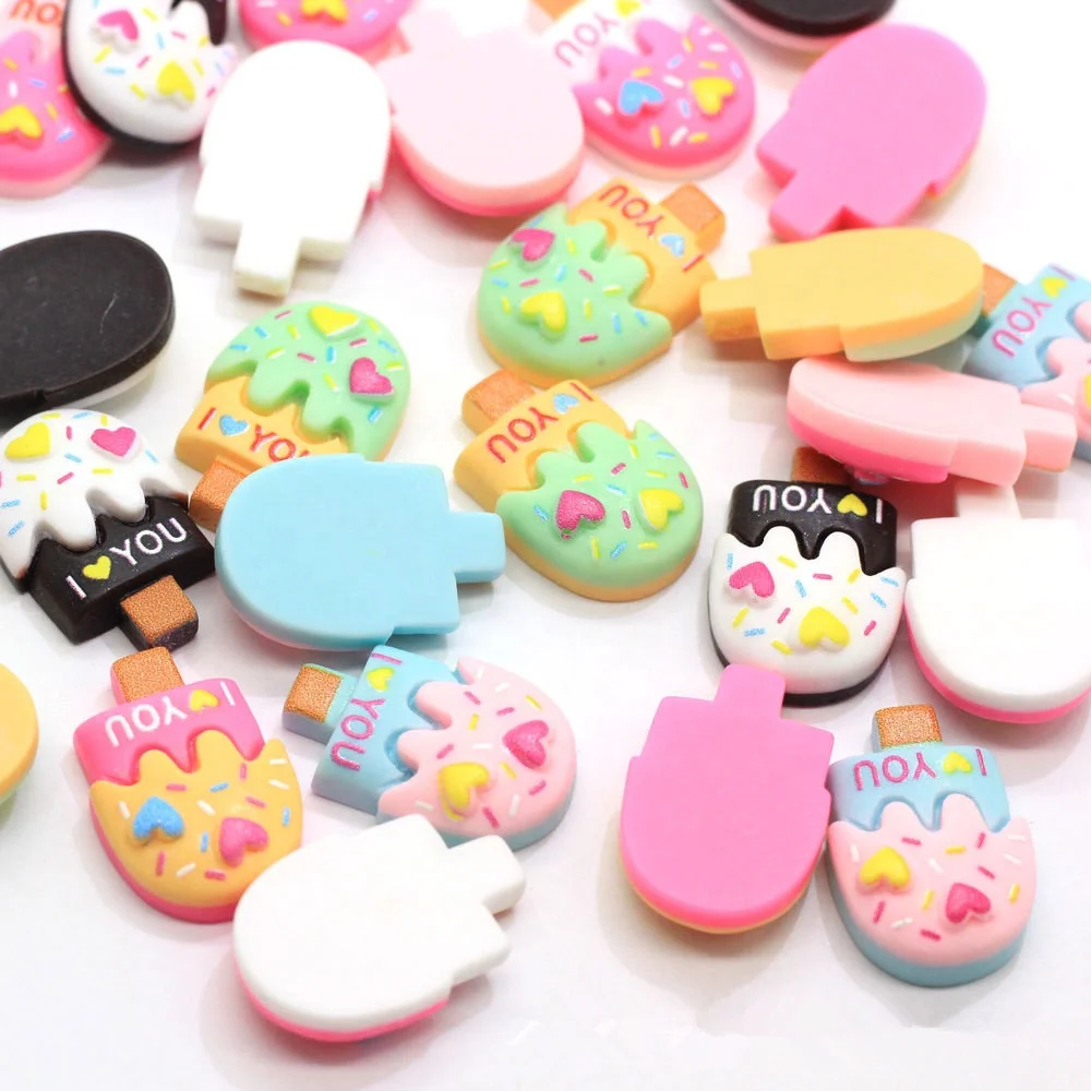 

Cartoon Resin Cute Heart I love you Ice-Cream Popsicle Kawaii charms handmade earring necklace bracelet keychain charms pendant, Picture