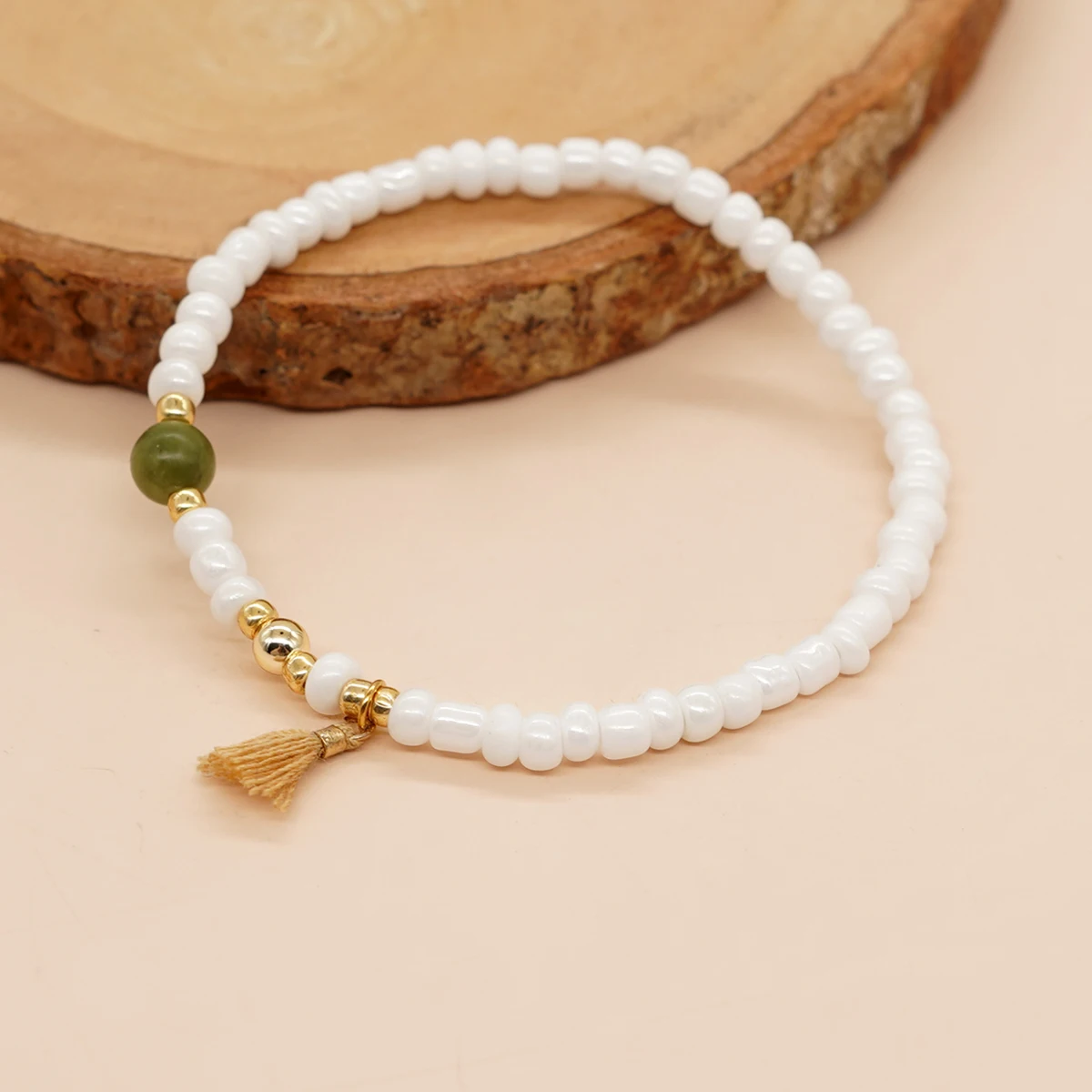 

Go2boho White Seed Bead Boho Fashion Bracelets For Women Summer Beach Trendy Tassel Happy Gift