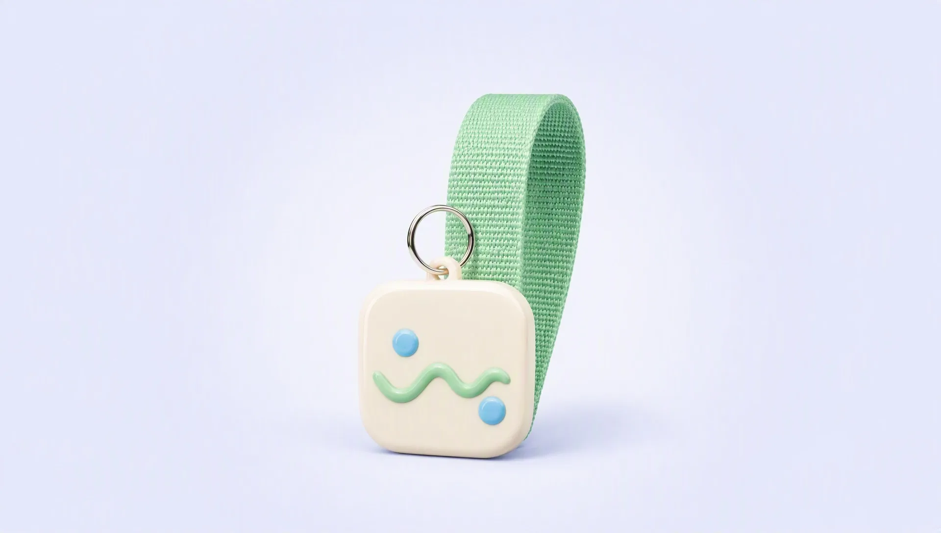 Soft PVC wrist keychain with woven strap - front three-quarter view