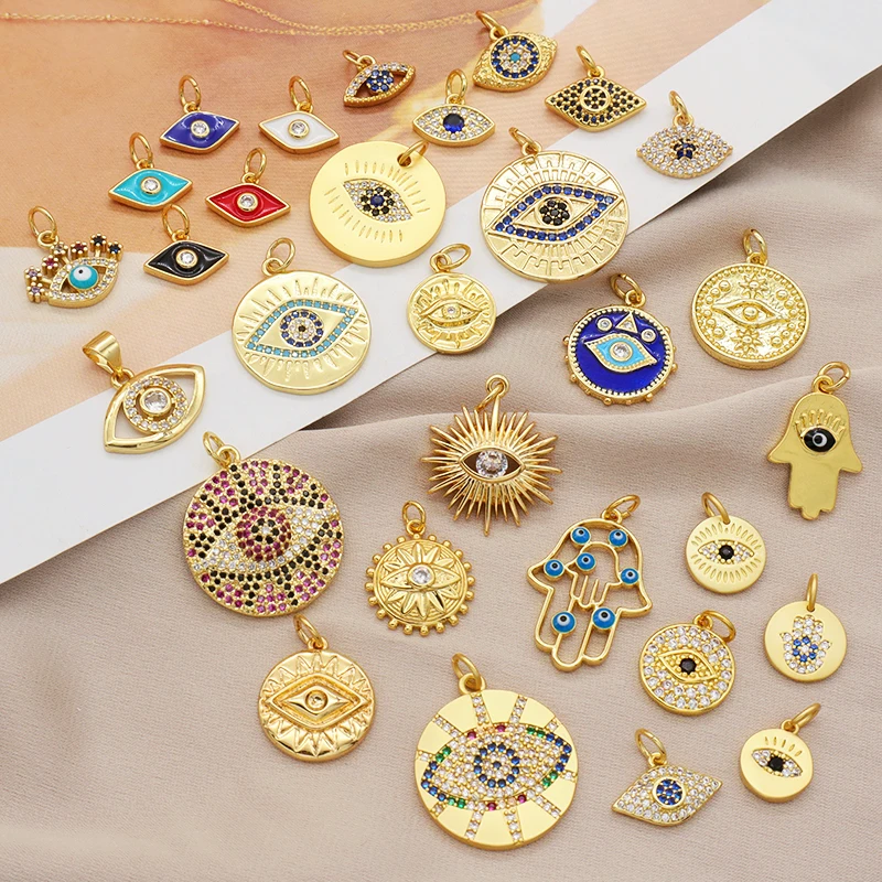 

High quality 2021 trendy women jewelry blue turkish 18K gold plated evil eyes bracelet & bangle charm pendant necklace