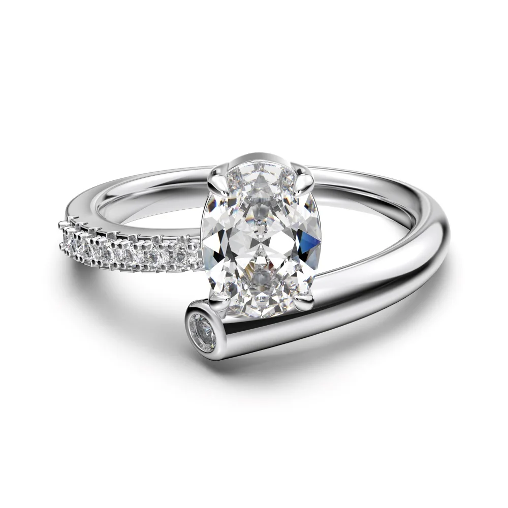 Dylam Trendy Fashion Design Fine 925 Sterling Silver Rhodium Plated Twisted Geometric Oval Shape 5A Cubic Zircon Women Rings
