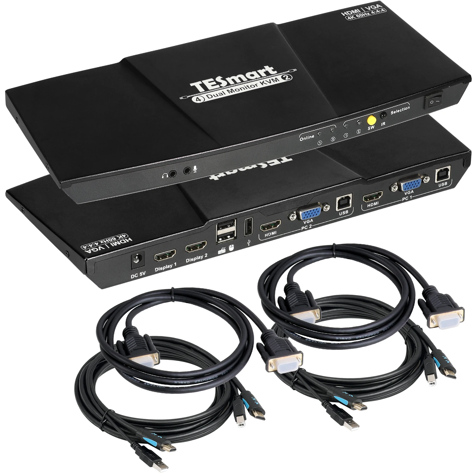 

TESmart Red Black Color 4 in 2 out Dual Monitor HDMI VGA KVM Switch 4k